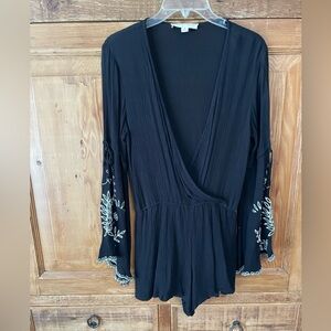Lovestitch Black Romper with Embroidered Detail